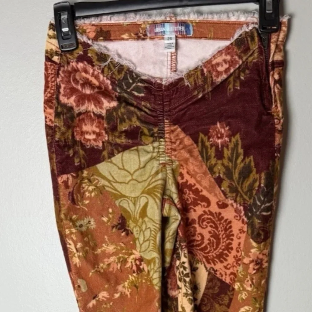 Velvet Floral Patchwork 60s 70s Vintage Aesthetic Bell Bottom Flare Pants Boho